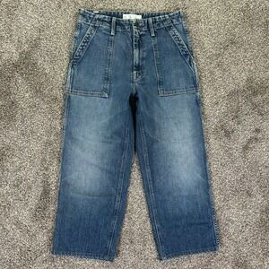 Mother Superior Patch Pocket Zip Private Ankle Fray Jeans Womens 26 Blue Denim